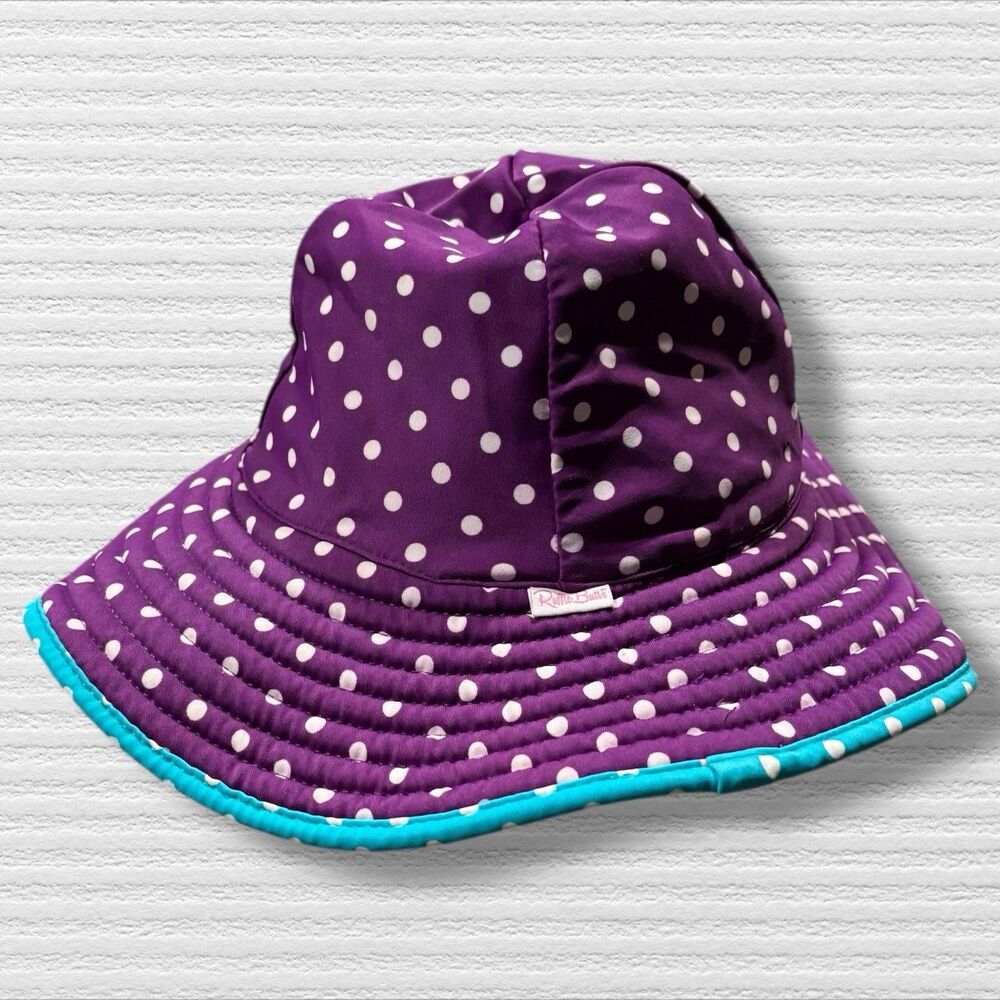 RuffleButts Girls Reversible Bucket Sun Hat Polka Dot Purple Pink Toddler